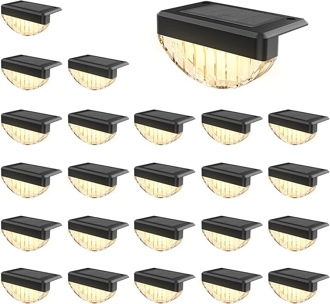 VOLISUN 24 Pack Solar Deck Lights Outdoor, Warm White LED Solar Step Lights for Outside, Waterproof Fence Light for Patio, Deck, Stairs, Yard, Pool and Porch (Black)