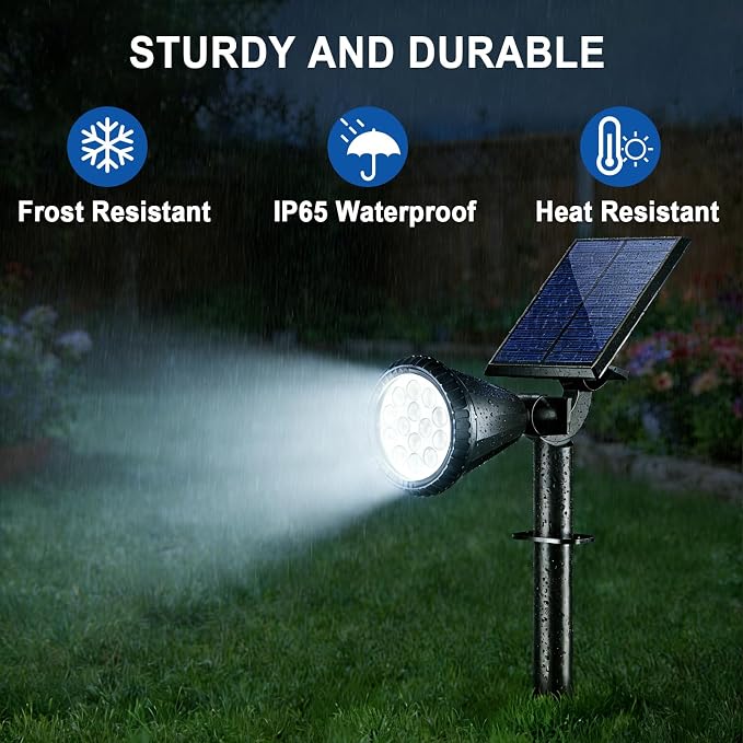 Solar Spot Lights Outdoor Waterproof IP65, Flag Landscape Spotlights | 2 Pack 4 Lighting Modes Solar Powered Spotlights Auto On/Off,Solar Garden Yard Pathway Wall Uplights for Outside,Cool White