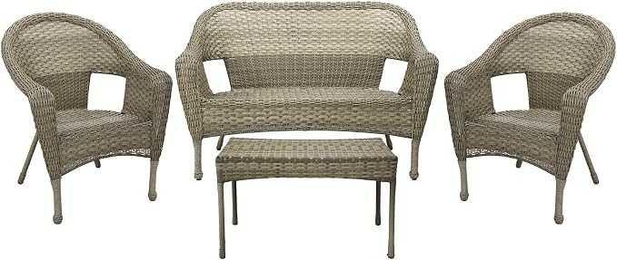 Jeco Set of 4 Grey Resin Wicker Clark Conversation Set Without Cushion