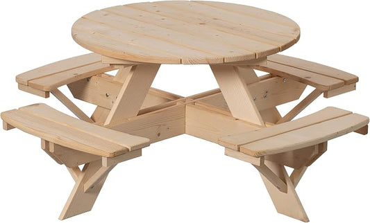 Gardenised Wooden Kids Round Picnic Table Bench, Outdoor Children's Backyard Table, Crafting, Dining, and Playtime Patio Table