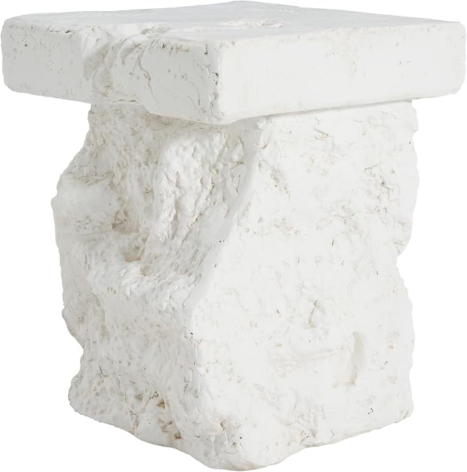 White MGO Patio Side Table, Organic Rock Base