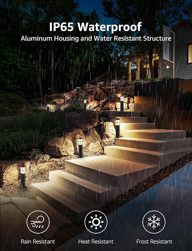 SUNVIE 4-Pack Low Voltage Pathway Lights 3W 3000K 12-24V LED Landscape Bollard Path Lights with Connectors CRI 90+ Aluminum Outdoor Landscape Lighting for Walkway Yard Garden, ETL Listed Cord | IP65 Waterproof, 3000K Warm White, 12-24V AC/DC, Aluminum,...