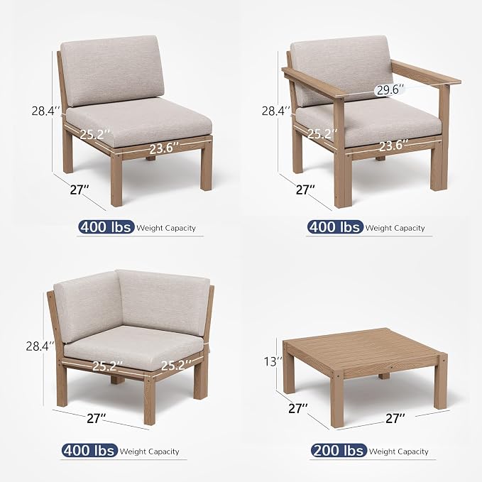 Stoog Waterproof Patio Side Table for L-Shaped & U-Shaped Outdoor Sectional Sofas – Modular Connector Table for All-Weather Use, Teak
