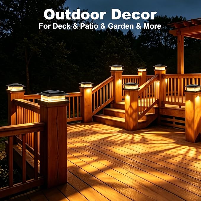 4x4 Post Solar Lights Outdoor, 13 Lighting Modes 8 LED Solar Post Cap Lights, Waterproof Solar Deck Lights for 4x4 3.5x3.5 Wood/Vinyl Fence Post (12)