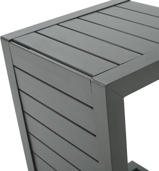 24" H Aluminium Patio Side Table, Small C-Shaped Outdoor Sofa Table,Coffee Table for Patio, Garden,Balcon,Grey