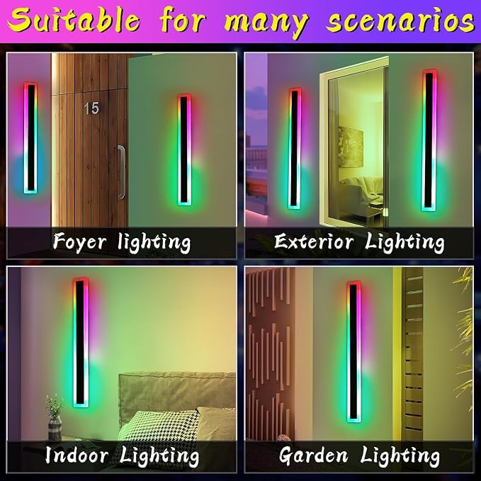 31.4inch Outdoor RGB Long Wall Light, 10 Colour Variations Dimmable Modern LED Wall Sconce, IP65 Waterproof 3000K-6000K Simple Acrylic Exterior Lighting Fixture for Garage, Front Door, Porch, Patio