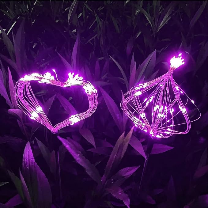 Solar Firework Lights, 2 Pack 120 LEDs 2 Lighting Modes Solar Garden Lights Outdoor Waterproof for Yard Patio Walkway Pathway Party Wedding Christmas Decorative - Pink