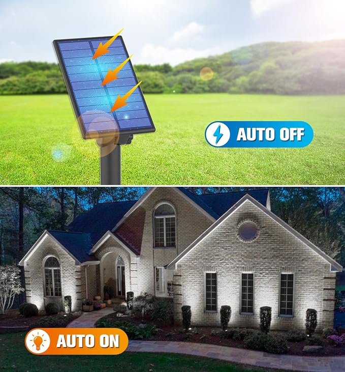 APONUO Metal Solar Spot Lights Outdoor with 9.8ft Cable Solar Powered Landscape Lighting Low Voltage IP65 Waterproof Auto On/Off for Outside Garden Yard Landscape Pathway Garage-Cool White(1-in-1)