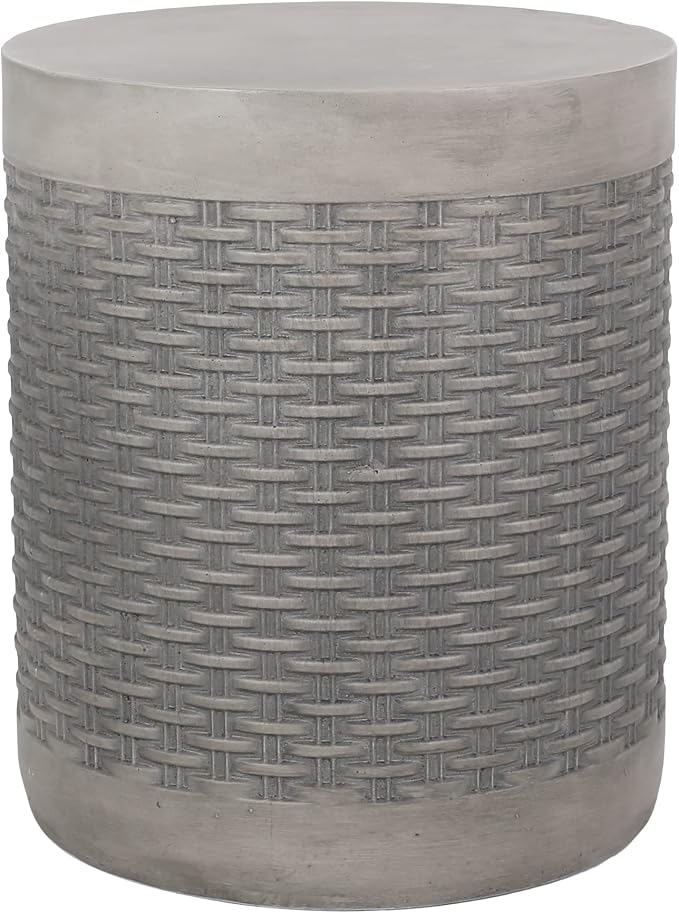 Outdoor Side Table 15.75" Cylindrical Shape Lightweight Concrete-Look Outdoor Indoor Accent Table Decorative Garden Stools, for Patio Porch Living Room, Dark Grey