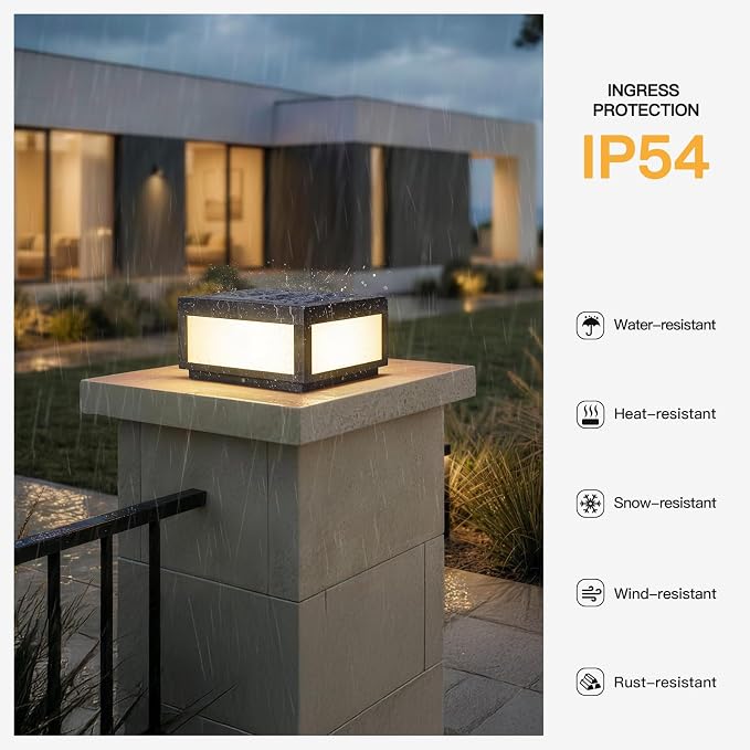 MVBT 12" Solar Post Lights Outdoor, Square Pillar Light, Large Column Light | 3000K LED Modern Column Light, Solar Power Aluminum Waterproof Post Lamp, Dusk to Dawn Lantern for Driveway Entrance Pillars