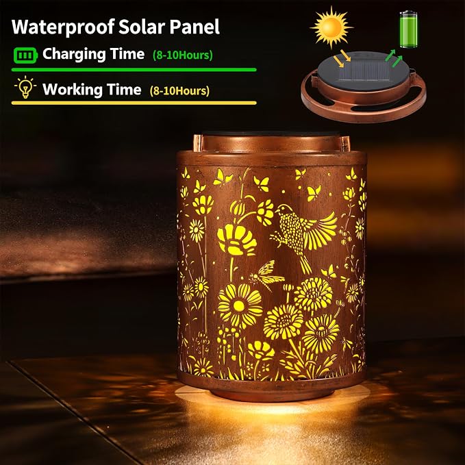 Solar Lanterns Hanging Waterproof Birds Garden Decor Solar Lights | Birthday Gifts for Women Mon Grandma Metal Outdoor Decoration for Outside LED Lanterns for Yard Patio Lawn
