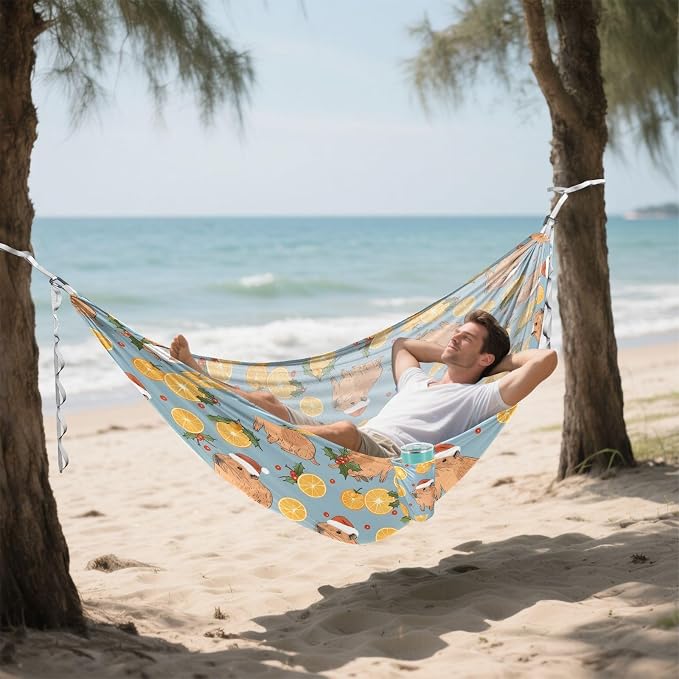 Camping Hammock Outdoor Hammocks for Outside Capybaras Tangerine Beach Trees Portable Lightweight with Pockets Tree Straps Indoor