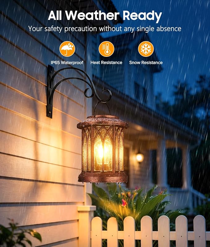 Solar Lanterns Outdoor Waterproof Lights 2 Pack, Built-in Hook Bright Lanterns Outdoor Light with Clip Garden Decor, Hanging Solar Lights for Yard Patio Front Porch Table Decoration (Copper)