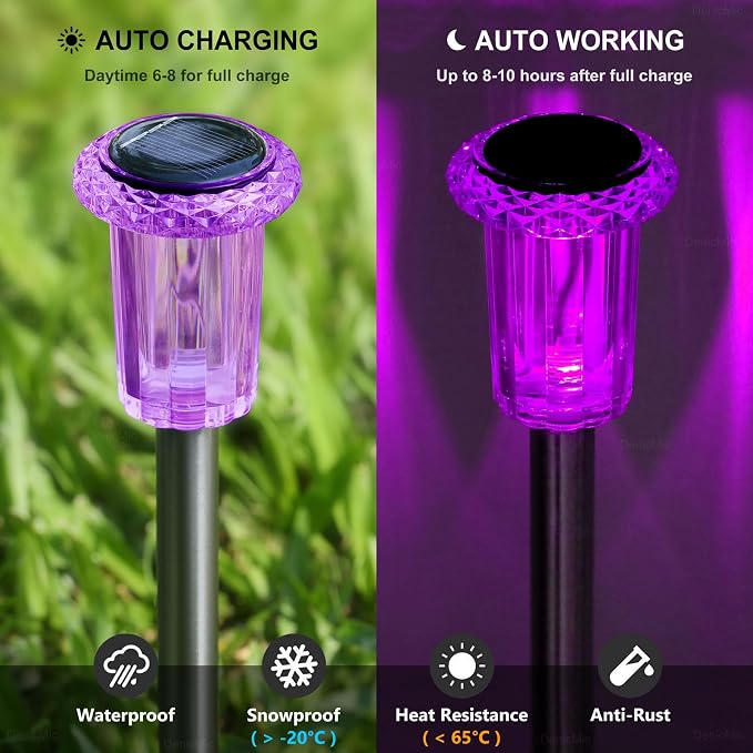 DenicMic Solar Halloween Lights Outdoor Waterproof 10 Pack Halloween Decor | Stake Lights for Yard Pathway Garden Patio Lawn Walkway Driveway, Auto On/Off Purple LED Halloween Decorations Outdoor