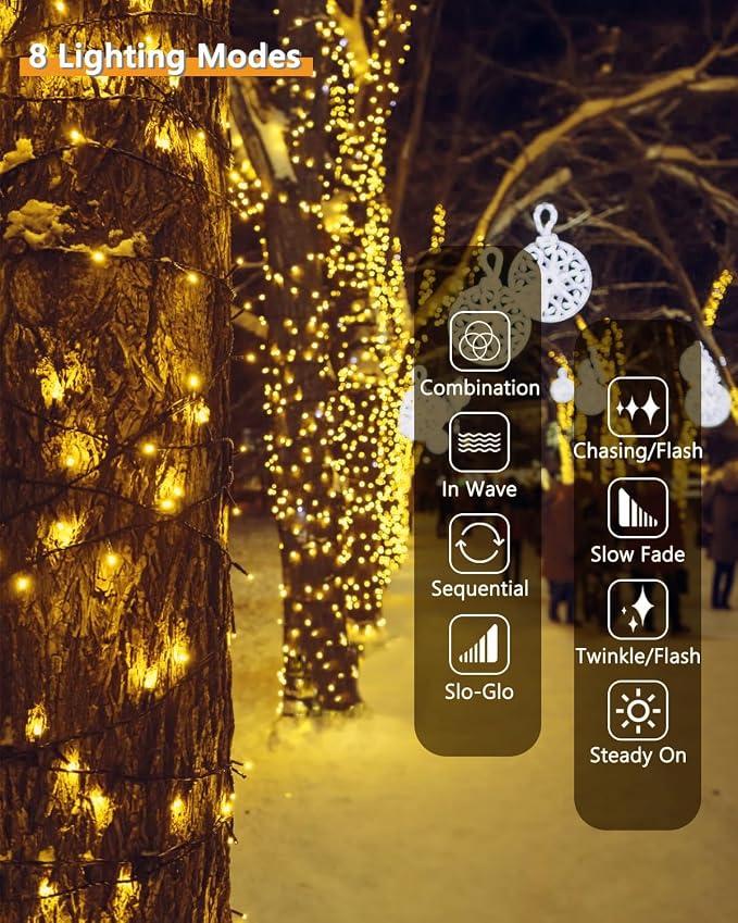 KAQ Solar String Lights Outdoor 2Pack 500LED 180FT Waterproof Warm White | 500LED Super Bright, 180FT Total Length, IP65 Waterproof, 8 Twinkle Modes with Memory, Auto On/Off, for Garden Yard Decor