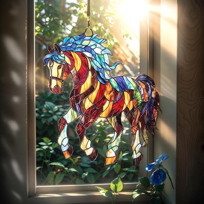 Horse Acrylic Suncatcher, Boho Suncatchers for Window Hanging Ornament, Stained Glass Effect Art Garden Decor for Equestrian Lover, Gifts for Mother's Day, Mom, Grandma, Wife, Women, Nana