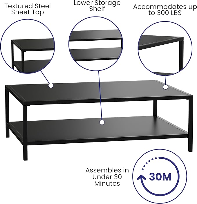 Merrick Lane Lanier Metal Patio Coffee Table - Black - Indoor/Outdoor