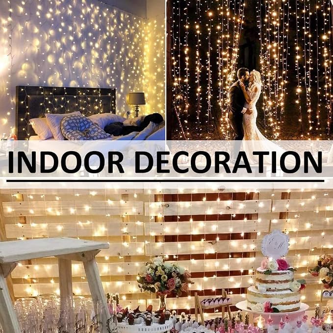 Solhice LED Curtain Lights Outdoor 12ft x10ft, 360 LED Plug in Hanging String Lights Indoor Bedroom, Twinkle Light Backdrop for Outside Wedding Decor, Warm White (Not Connectable)