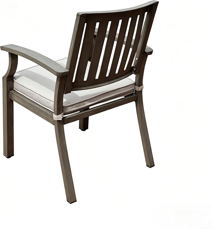 7 PCS Indoor Outdoor Patio Dining Furniture Set, Rectangular Wood Grain Pattern Table, 6 Aluminum Frame Chairs with Removable Thick Cushions, Ideal for Home, Apartment, Courtyard, Lawn, Poolside,Gray