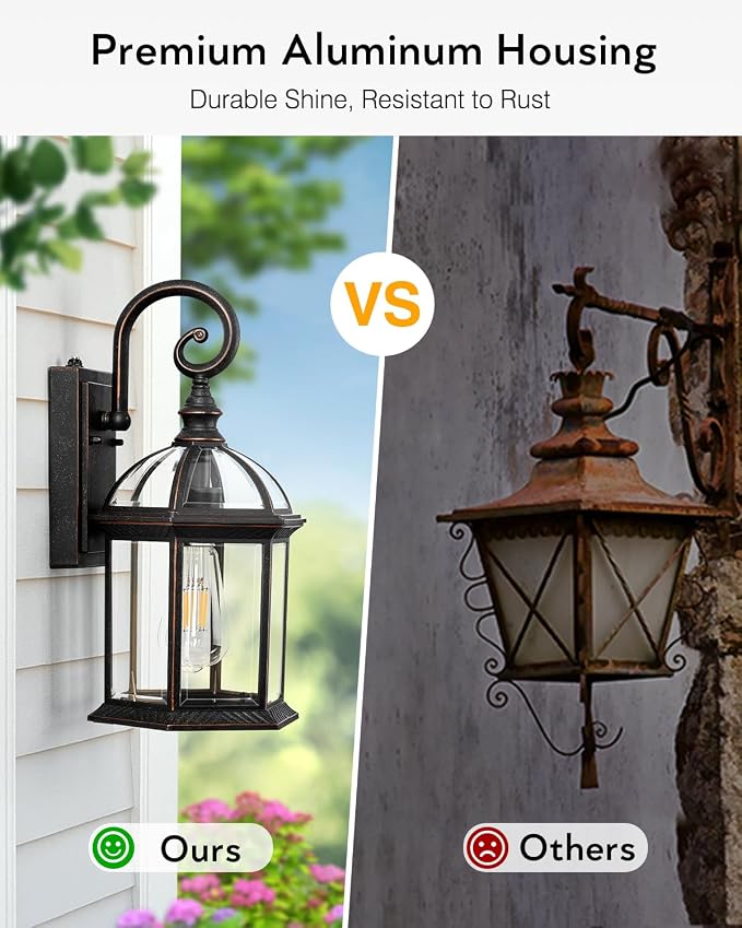 VIANIS 15.7" Large Outdoor Wall Lights, Oil Rubbed Bronze Dusk to Dawn Outdoor Lighting, 100% Aluminum Anti-Rust Outside Lights for House, Waterproof Porch Lights Outdoor for Doorway, Garage, Entryway
