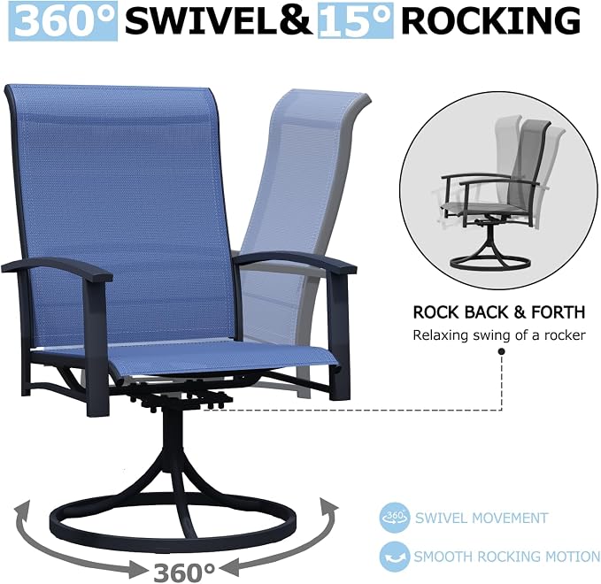 Outdoor Swivel Rocker Dining Chair Set of 6, All Weather Patio Dining Chair with Textilene High Back and Metal Frame, Backyard, Lawn Garden and Deck Porch Patio Furniture Set