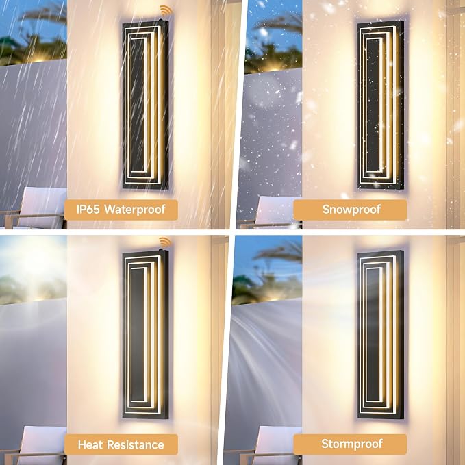 Dusk to Dawn LED Long Outdoor Wall Light Fixtures,23.6 in,36W | 3-Tier Black Modern Outdoor Lighting For House,Front Porch,Waterproof Outside Garage Light,3000K Warm White, 1 Pack