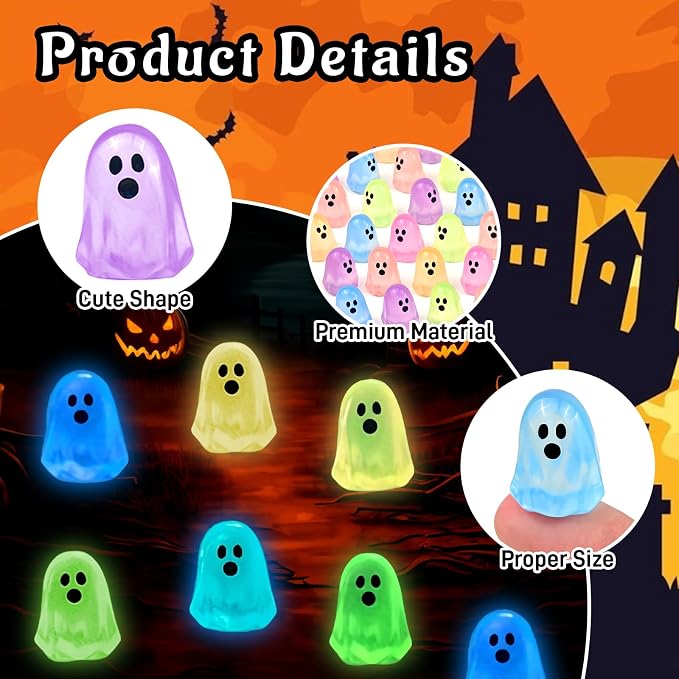 84 Pcs Halloween Luminous Mini Resin Ghost Figures Glow in the Dark Tiny Little Ghost Statue Miniature Figurines for Halloween Crafts Vase Filler Micro Landscape Fairy Garden Party Decor