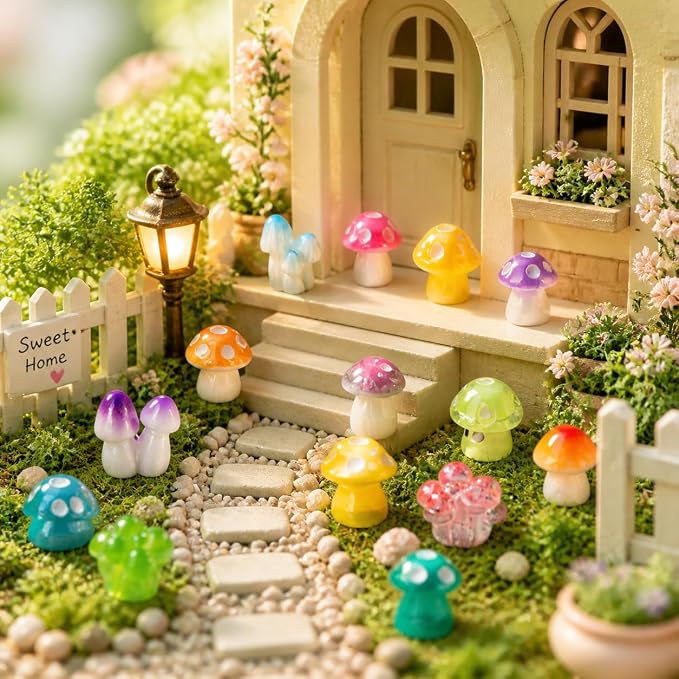 72pcs Mini Mushrooms, Tiny Resin Mushroom Figurines Small Little Resin in Bulk for Miniature Landscape Aquarium Potted Fairy Garden Home Decor Accessories Party Favors Gifts