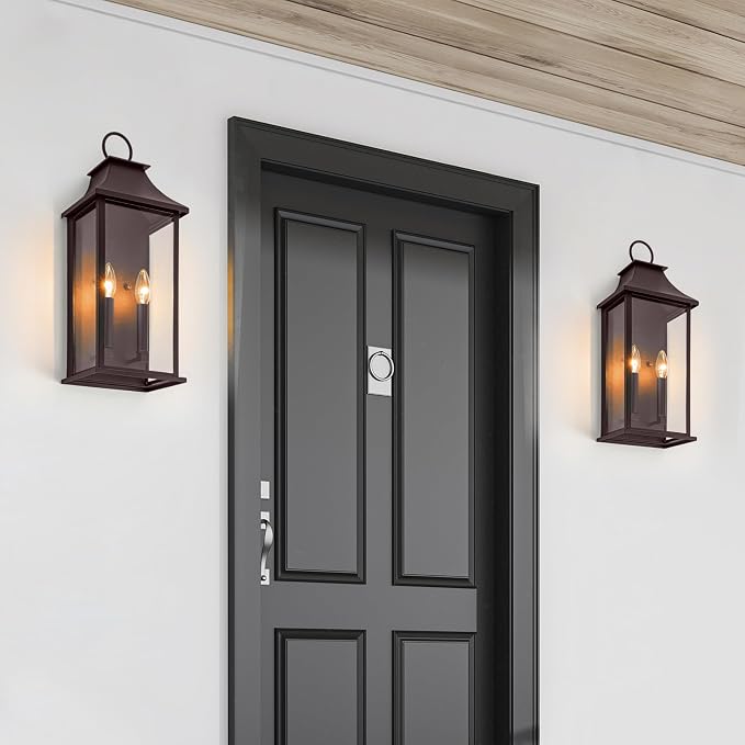 Dusk to Dawn Outdoor Wall Sconces 2-Light, 20.6", Bronze | Large Outside Wall Sconce, Aluminium Wall Light Fixture with Glass, Waterproof Exterior Lamp for House, Porch, Garage