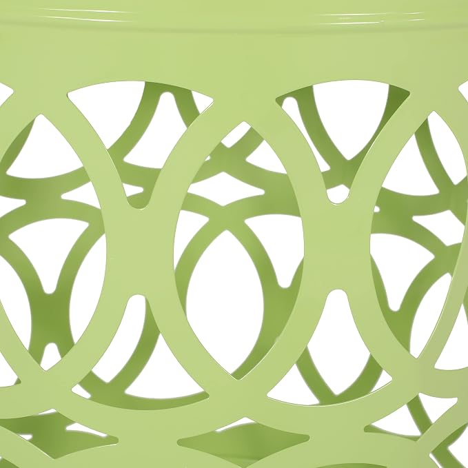 Outdoor Metal End Table Large, White Iron Side Table with Geometric Cut Design, Round Patio Accent Table No Assembly Required, Weather Resistant for Garden Balcony Porch (Green)