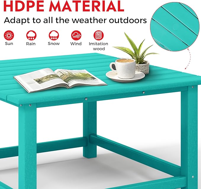 Costaelm Patio Conversation Set, Patio Chairs Set of 5 Balcony Firepit Furniture Outdoor Adirondack Square Table and Chair Backyard Furniture Set for Lawn Porch Pool Garden, Turquoise