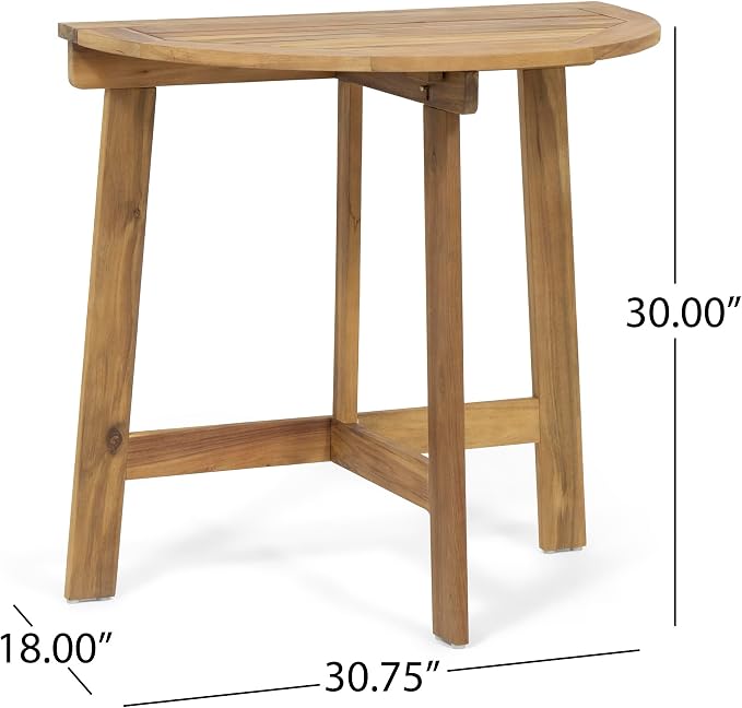 roomfitters Outdoor Half-Round Folding Acacia Wood Bistro Table, Small Space Patio Dining Accent Table, Natural
