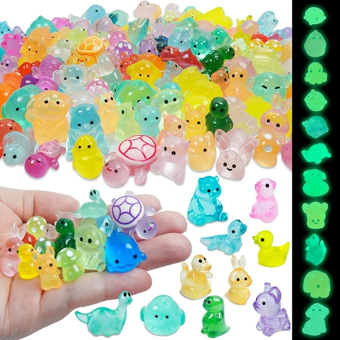 Piemow 180 Pcs Mini Resin Animals Kit, Luminous Landscape Figurines Decor | Tiny Resin Animals Gifts for Aquarium Fairy Garden Bonsai