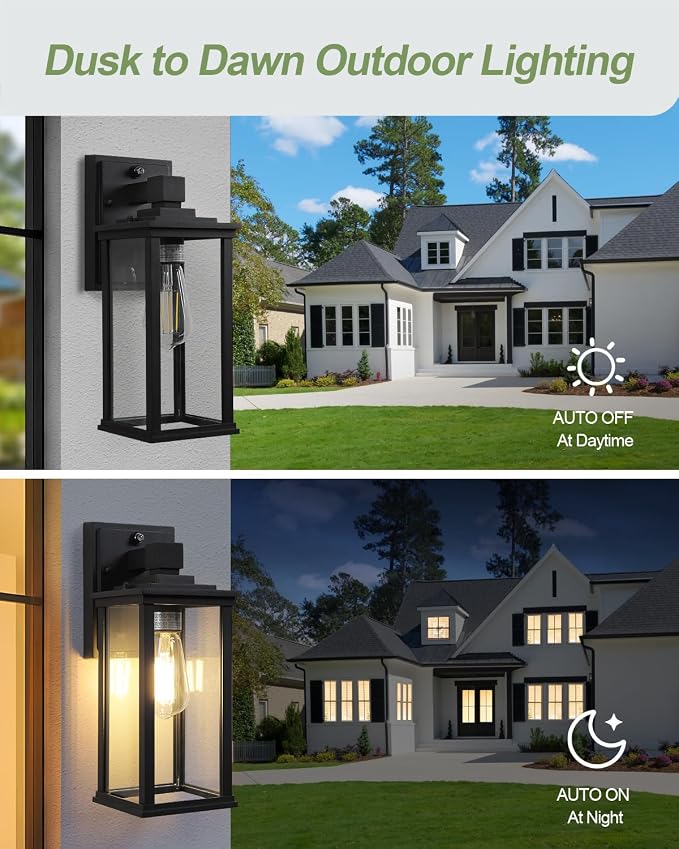 LITFIT 13.5'' Dusk to Dawn Outdoor Lighting, Wall Lights with Photocell Sensor, Hardwired Outdoor Sconces Wall Mount, Outside Lights for House Exterior, Garage, Porch, 2-Pack, Bulbs Not Included