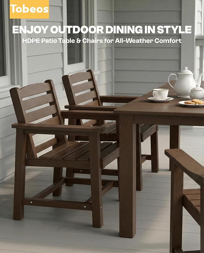 5-Piece Outdoor Dining Set, 10x10FT Cantilever Umbrella for 4,Brown | HDPE table, chairs included, aluminum frame, weather-resistant furniture, perfect for yard, lawn, garden, deck