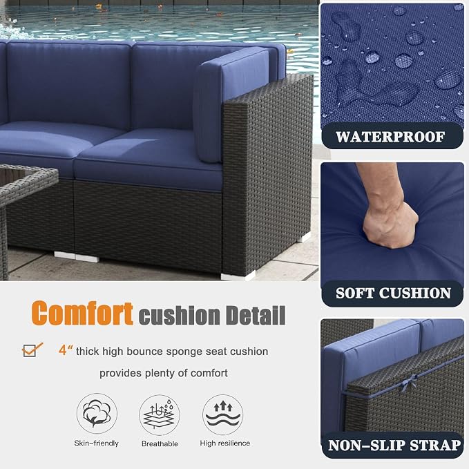 Patio Furniture Set with Fire Pit Table, 8 Pieces Outdoor All-Weather Wicker Conversation Sectional Chair Sofa Set