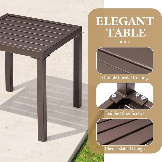 Crestlive Products Outdoor Side Table, Small Square Metal End Table Easy Assembly & Weather Resistant Pool Side Tables for Patio Balcony（Brown