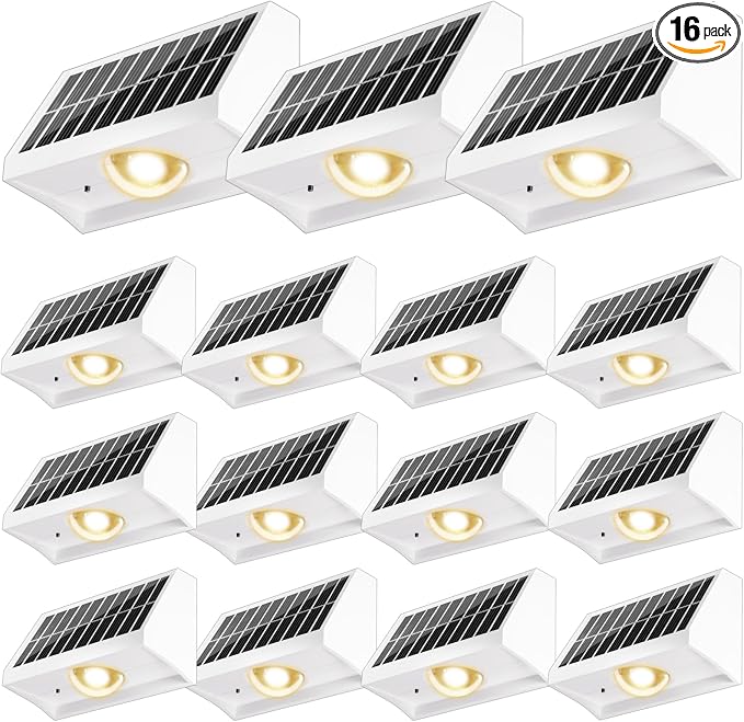 Solar Fence Lights Outdoor Waterproof High Brightness LED Spot Lens Deck Lights 7 Mode Warm & Cool White RGB Solar Powered Wall Lighting Decor for Outside Patio Step Backyard Railing - 16 Pack(White)