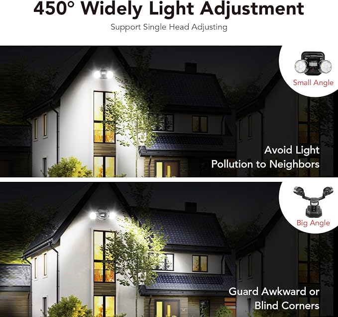 OREiN Motion Sensor Outdoor Security Light, Adjustable Dual-Head LED Flood Light, 3 Modes(Motion/Manual/Dusk to Dawn), 150W Equivalent 5000K, IP65 Waterproof Exterior Lighting, Hardwired