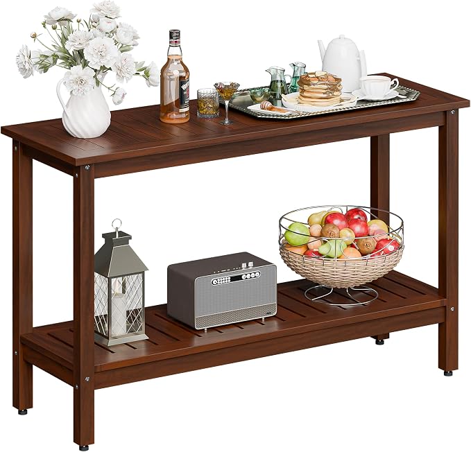 ZenStyle Solid Wood 48in 2-Shelf Console Table, Indoor Outdoor Accent Plant Table Storage Organizer w/Foot Sliders for Patio, Deck, Porch, Garden (Espresso)