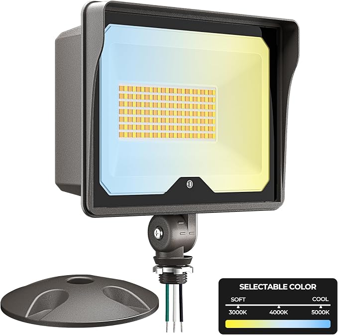 CINOTON 55W 7700LM LED Flood Lights Outdoor, 3CCT, ETL Listed, 1 Pack | IP65 Waterproof Security Wall Pack with 180°Knuckle, Dusk to Dawn 120V Aluminum Fixture for Warehouse Patio Porch Garage