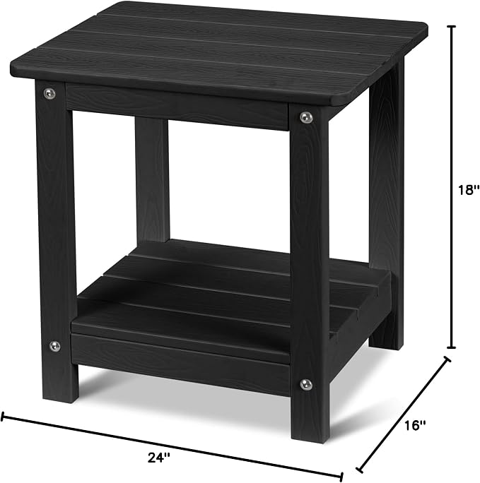 CHRUN Outdoor End Side Table, Rectangular, Weather Resistant HDPE, Black, for Patio Deck Garden