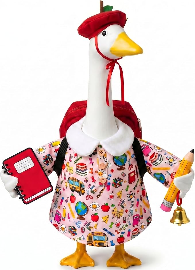 Back to School Porch Goose Outfits Fits 23" Cement Plastic Statue Goose Clothes for Back to School Day Outdoor Garden Yard Patio Statue Art Decor