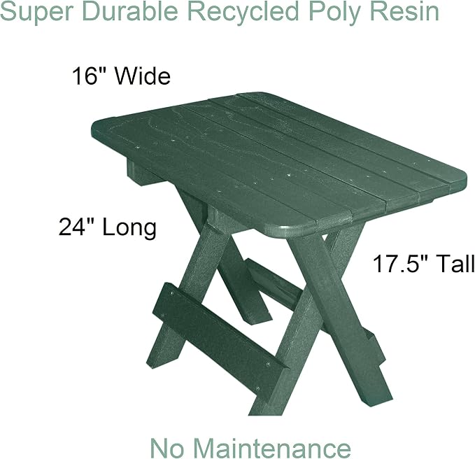 Phat Tommy Folding Outdoor Patio Side Table - Poly Adirondack Side Table - All Weather Side Table for Your Patio, Deck, or Balcony (Green)