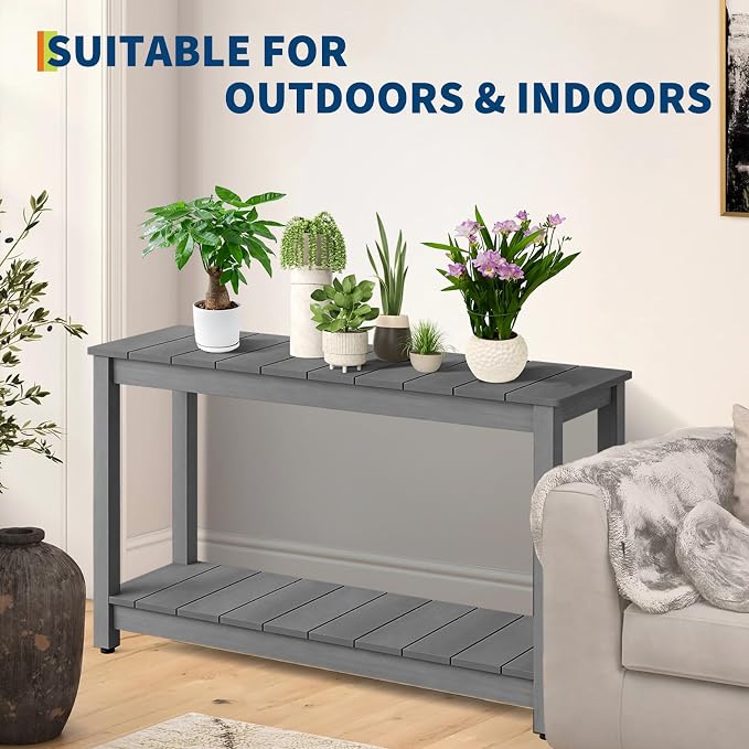 Outdoor Console Table for Patio - 48 Inch 2-Shelf Wood Patio Table with Weatherproof Finish, All-Weather Buffet & Storage Table for Porch, Entryway, Garden