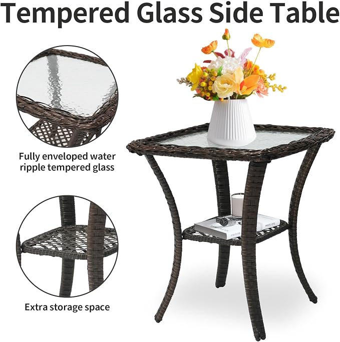 Outdoor Swivel Rocker Patio Chairs 3 Pieces，Swivel Patio Chairs with Cushions，Outdoor Swivel Rocking Chairs Set of 2 with Rattan Side Table，Patio Furniture Set for Outside Porch Deck