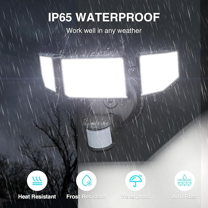 85W Motion Sensor Outdoor Light, 8500LM Ultra-Bright LED Security Light with 3 Adjustable Heads, IP65 Waterproof Dusk to Dawn Flood Light for Garage, Yard, and Driveway, 6500K Daylight, Black