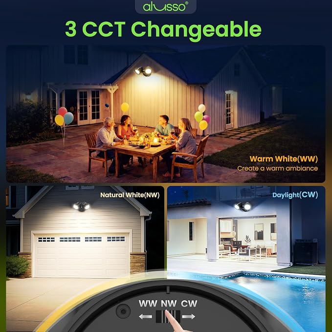 ALUSSO Dusk to Dawn Outdoor Lighting, 25W 2000LM Dusk Till Dawn Outdoor Light 120V, 3000K/4000K/6000K 3CCT IP65 Security Lights ETL Listed Dusk to Dawn Hardwired for House Garage Walkway Black 2 Pack
