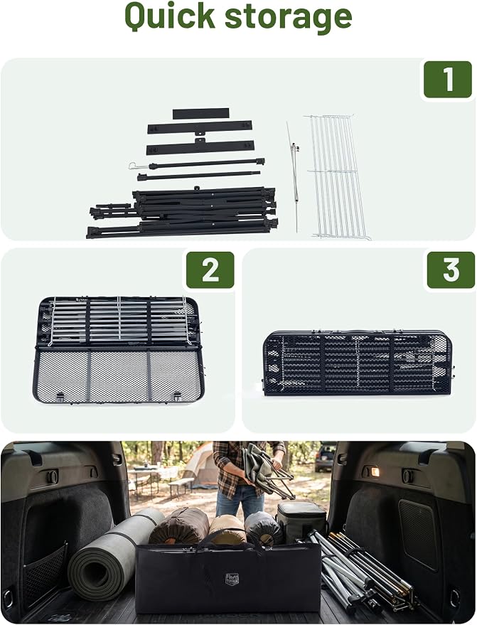 TIMBER RIDGE Portable Camping Kitchen Station, Folding Outdoor Grill Table | 110lbs Capacity Heat-Resistant Steel Mesh Top & Storage Shelves, Heavy Duty Picnic RV Tailgating BBQ Easy Setup