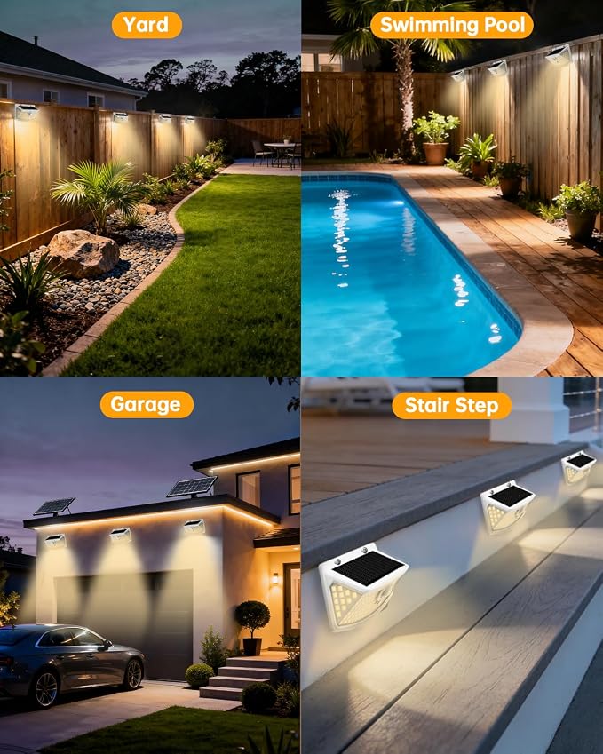 Aootek Solar Motion Sensor Lights Outdoor 120 LEDs, White, 6 Pack | Lights Reflector, 270° Wide Angle, IP65 Waterproof, Step Lights For Front Door, Yard, Garage, Deck